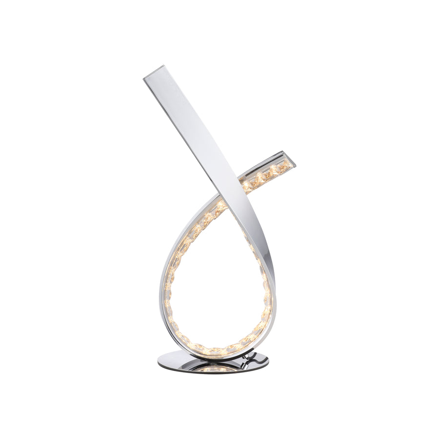 Vue entière du luminaire sur fond blanc, boucle chromée et bandeau croisé
