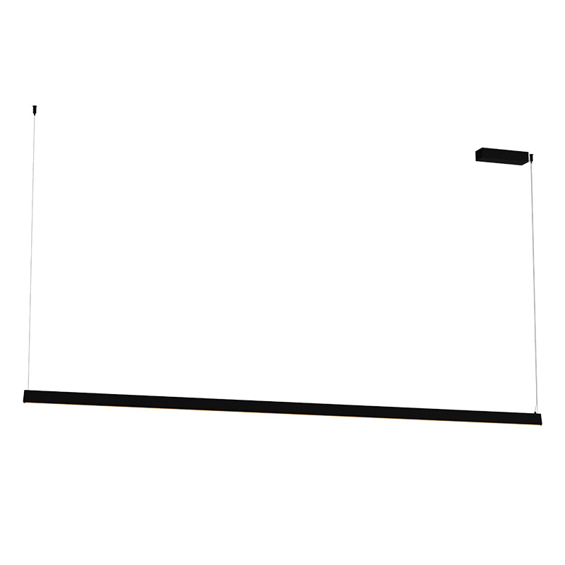 Vue du luminaire en légère plongée, barre noire et fixation plafond