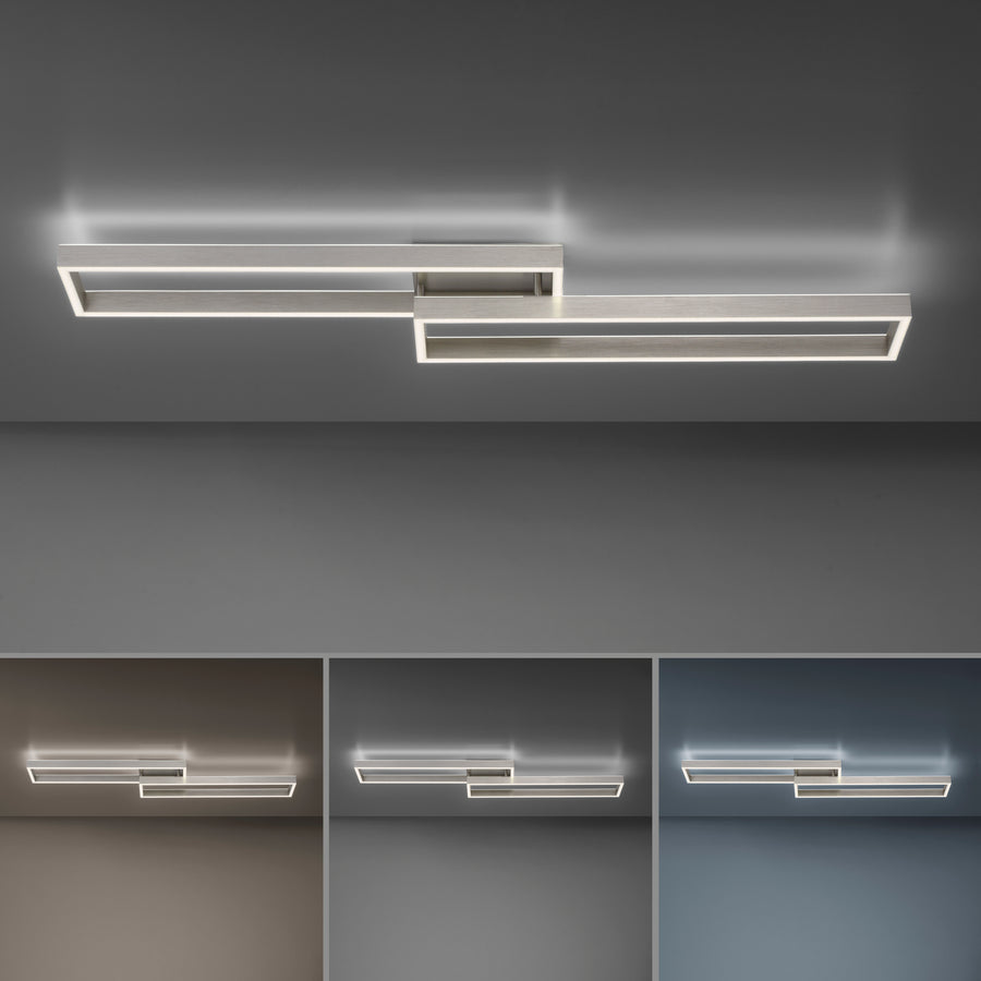 Simulation de trois températures de couleur sous le plafonnier, du blanc chaud au blanc froid