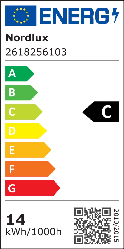 Étiquette énergétique européenne de classe C avec consommation de 14 kWh/1000h.