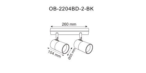 Schéma technique coté du plafonnier, largeur 260 mm et diamètre 55 mm