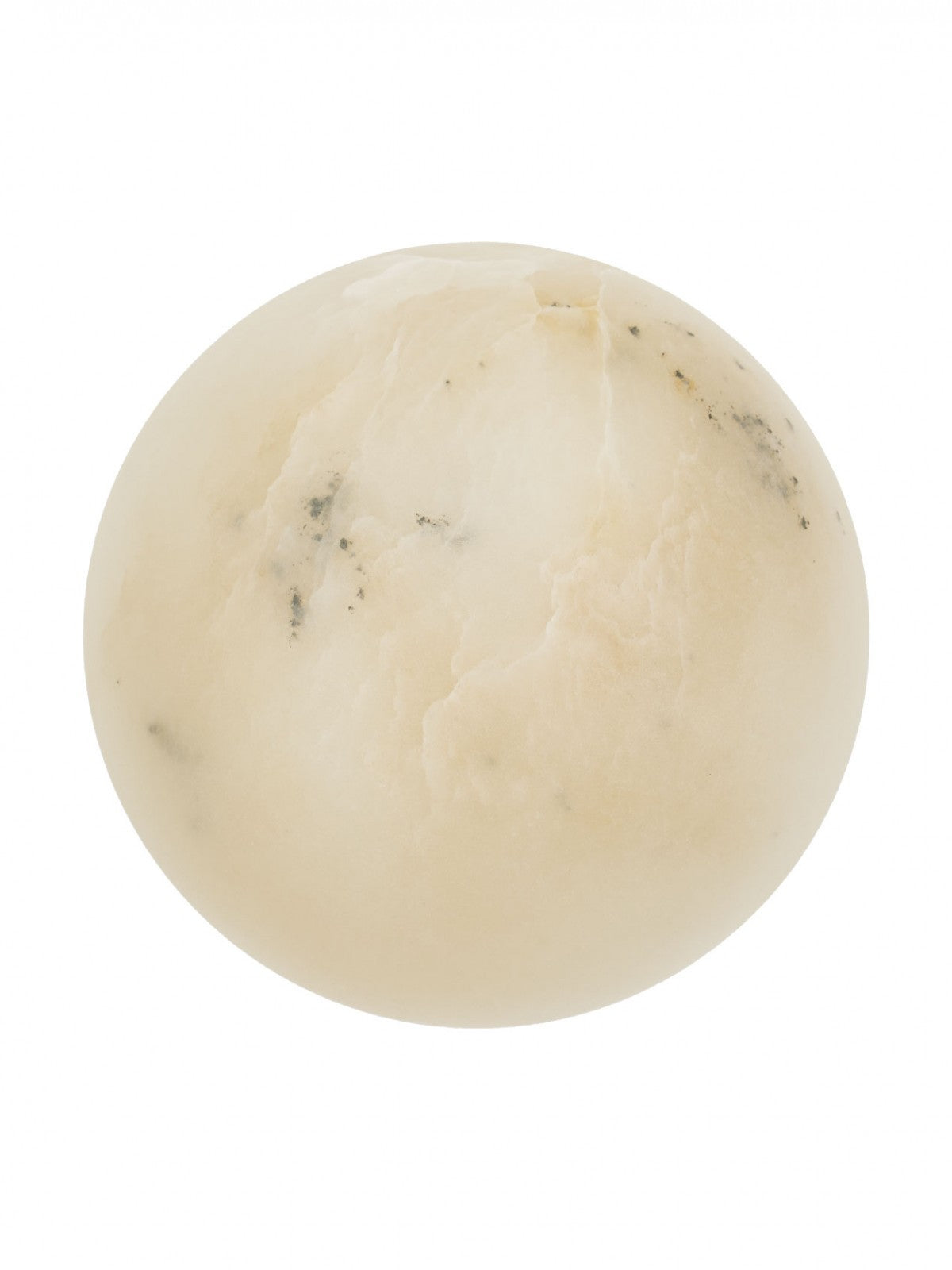 Sphère en albâtre éteinte vue de face sur fond blanc, finition crème