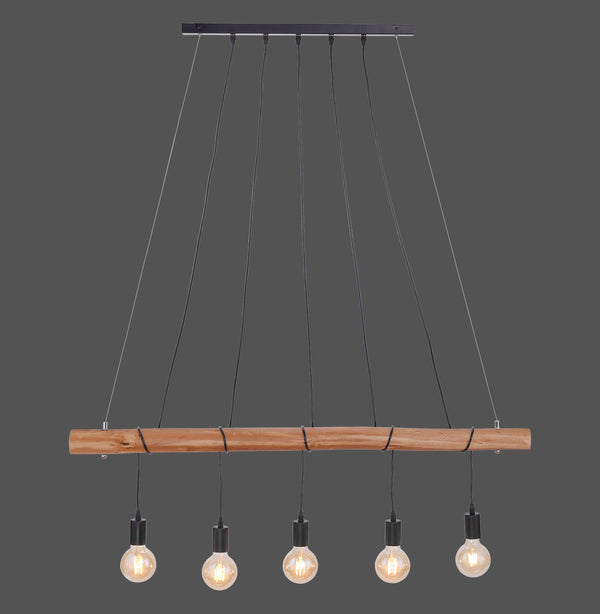Suspension Damian 5 lumières, bois