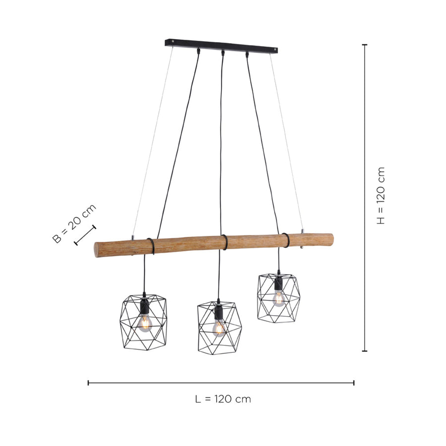 Suspension Edgar 3 lumières noire et bois