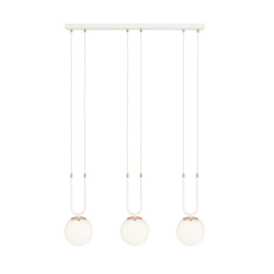 Suspension Glam 3 lumières blanche, verre opale