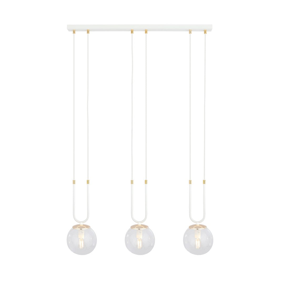 Suspension Glam 3 lumières blanche, verre transparent