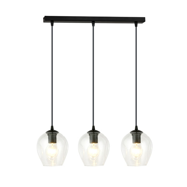 Suspension Istar 3 lumières noire, verre transparent