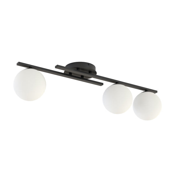 Plafonnier Kairo 3 lumières noir, verre opale