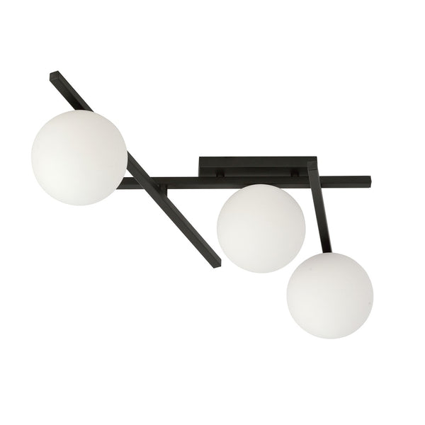 Plafonnier Smart 3 lumières noir, verre opale