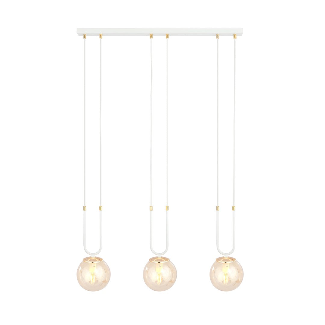 Suspension Glam 3 lumières blanche, verre ambré