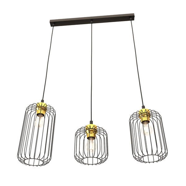 Suspension Vander 3 lumières noire et dorée
