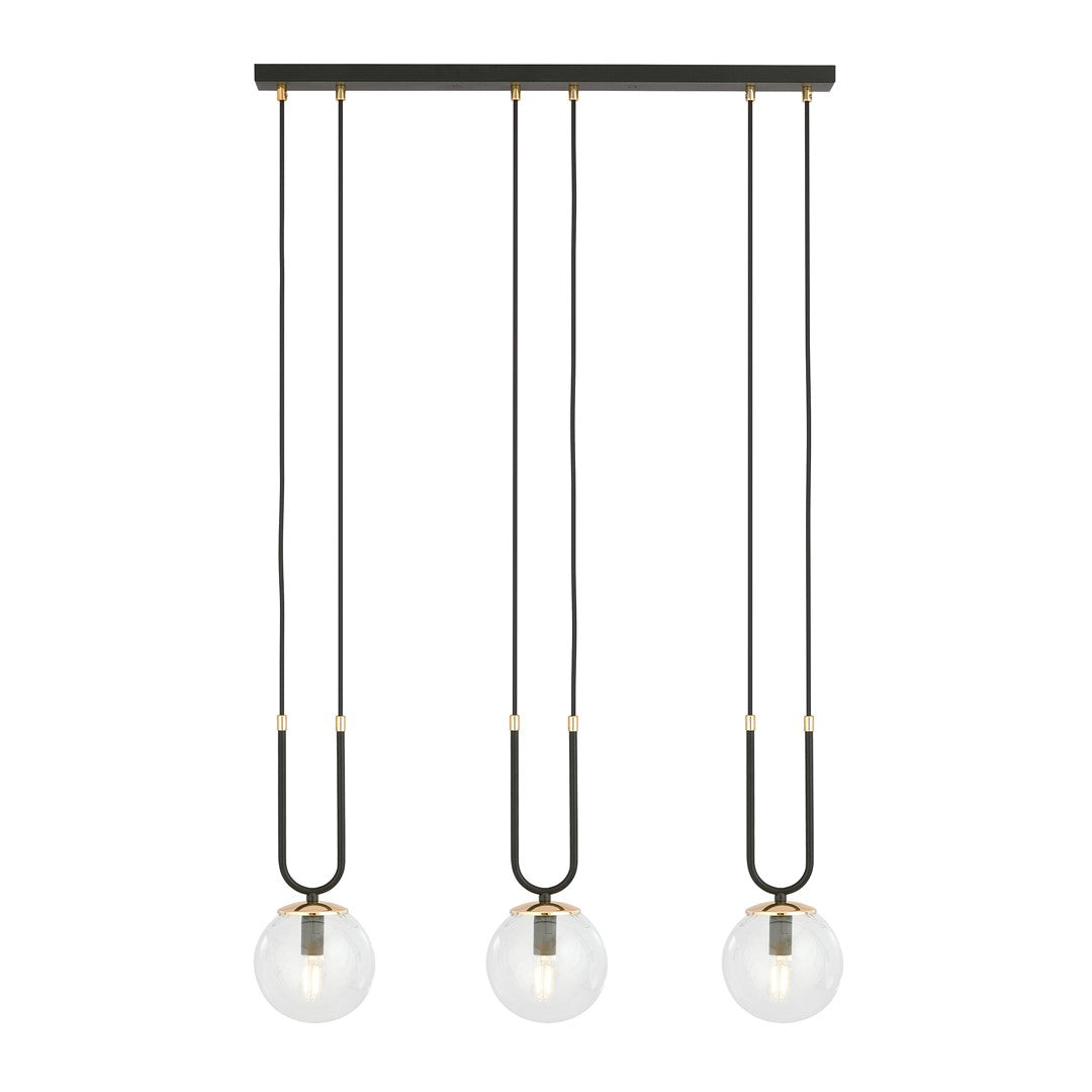 Suspension Glam 3 lumières noire, verre transparent
