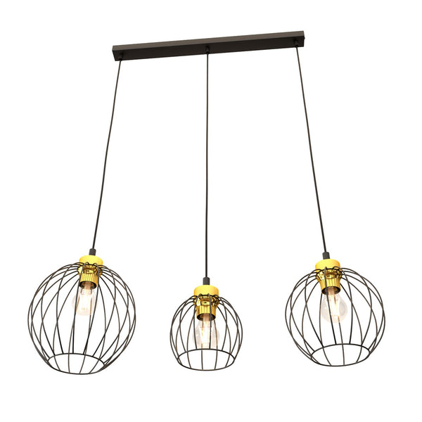 Suspension Nando 3 lumières noire et dorée