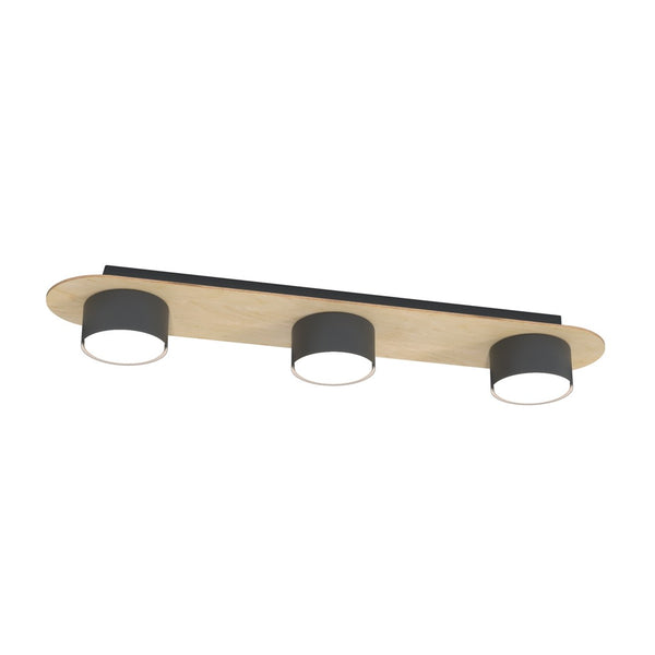 Plafonnier Diaz 3 lumières noir et bois