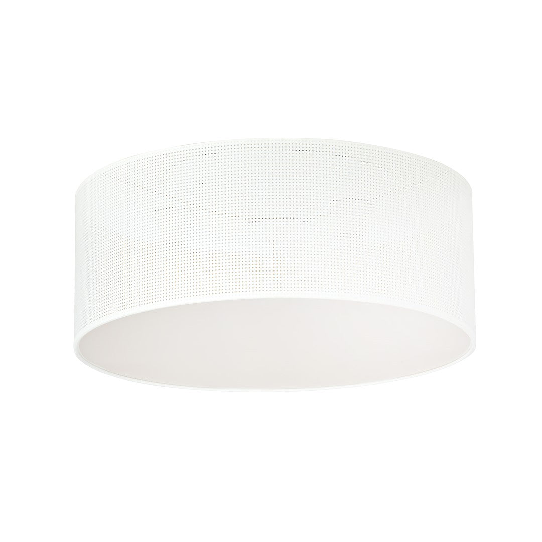 Abat-jour cylindrique blanc éteint, motif perforé discret visible, isolé sur fond blanc.