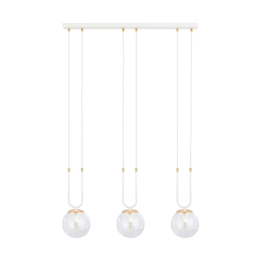 Suspension Glam 3 lumières blanche, verre transparent