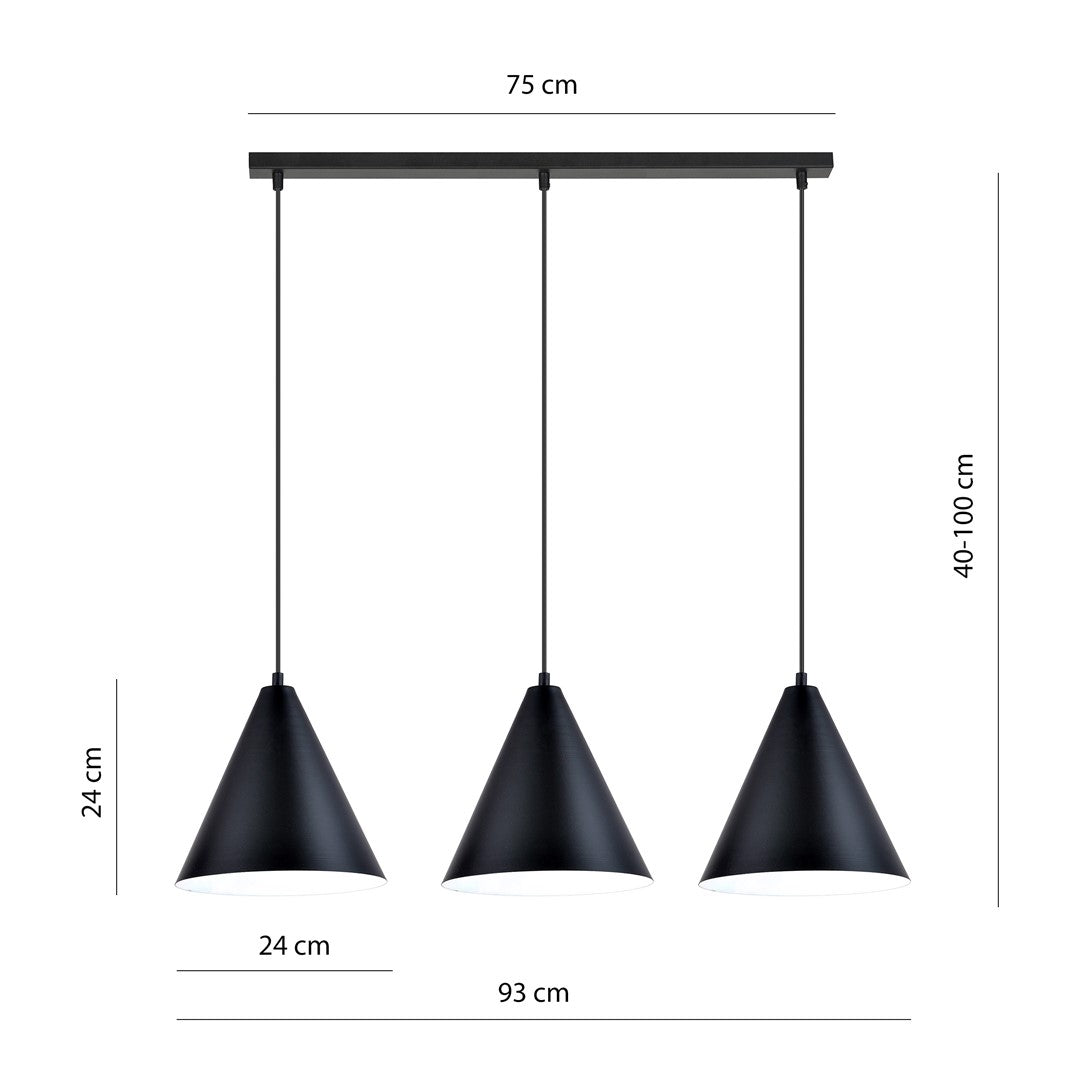 Schéma coté indiquant largeur 93 cm, hauteur réglable de 40 à 100 cm, diamètre 24 cm