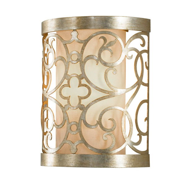 Applique murale Belle Arabesque en lin, feuille d'argent patiné et ivoire, hauteur 24,1 cm