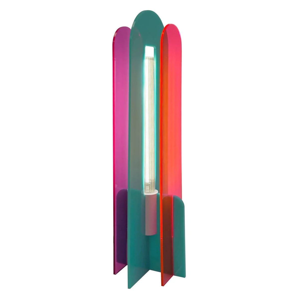 Variante rose, vert et rouge, panneaux translucides verticaux autour du tube lumineux