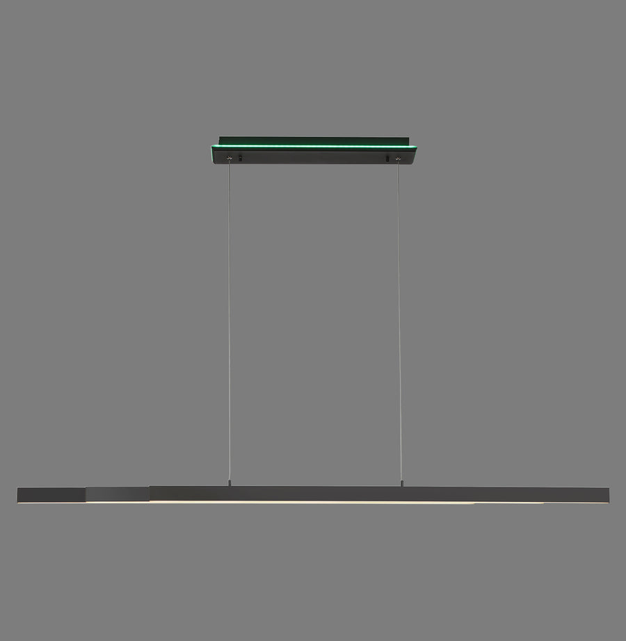 Suspension linéaire anthracite vue de face sur fond gris uni