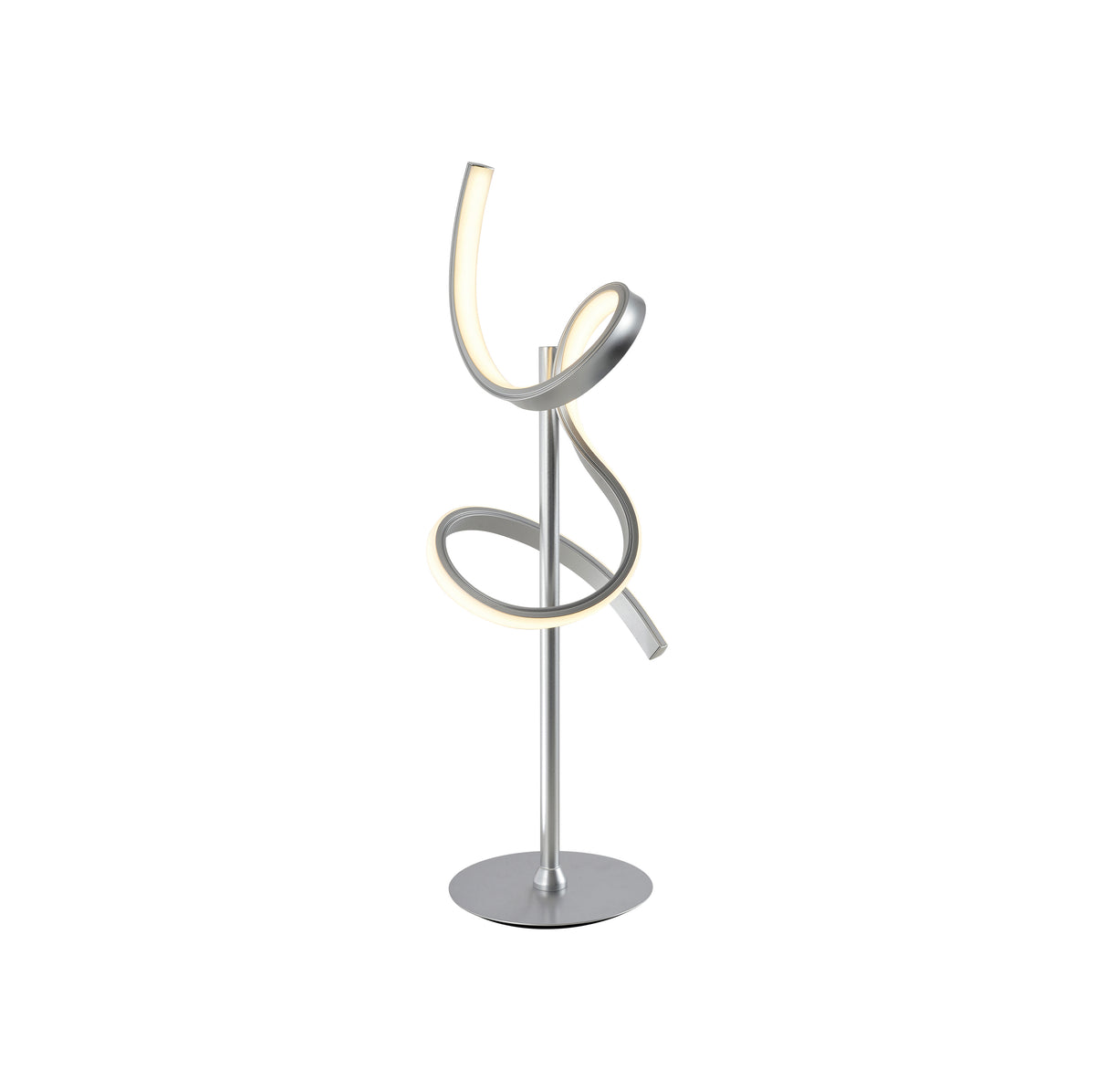 Packshot du luminaire sur fond blanc, ruban lumineux enroulé autour du montant