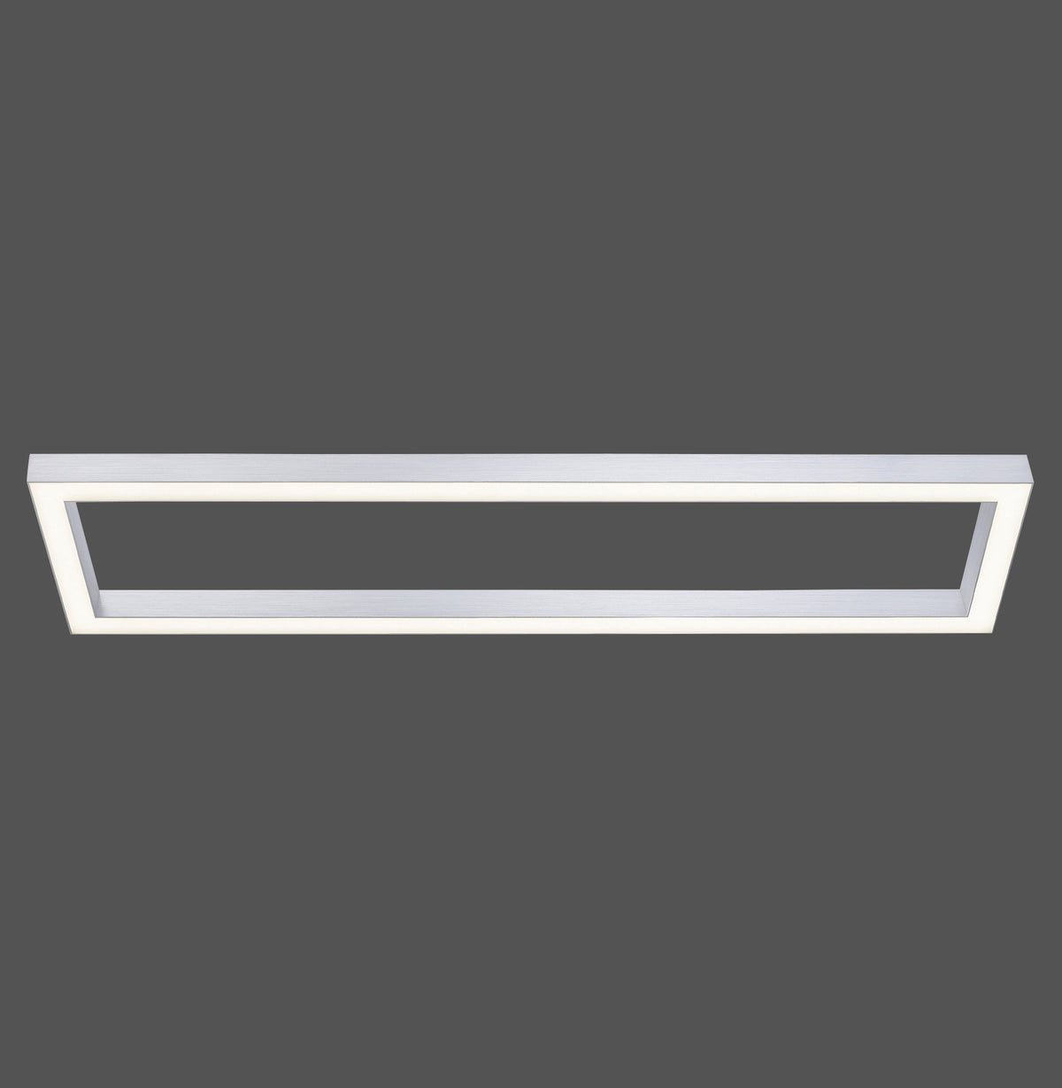 Plafonnier rectangulaire blanc aluminium vu de face sur fond gris neutre