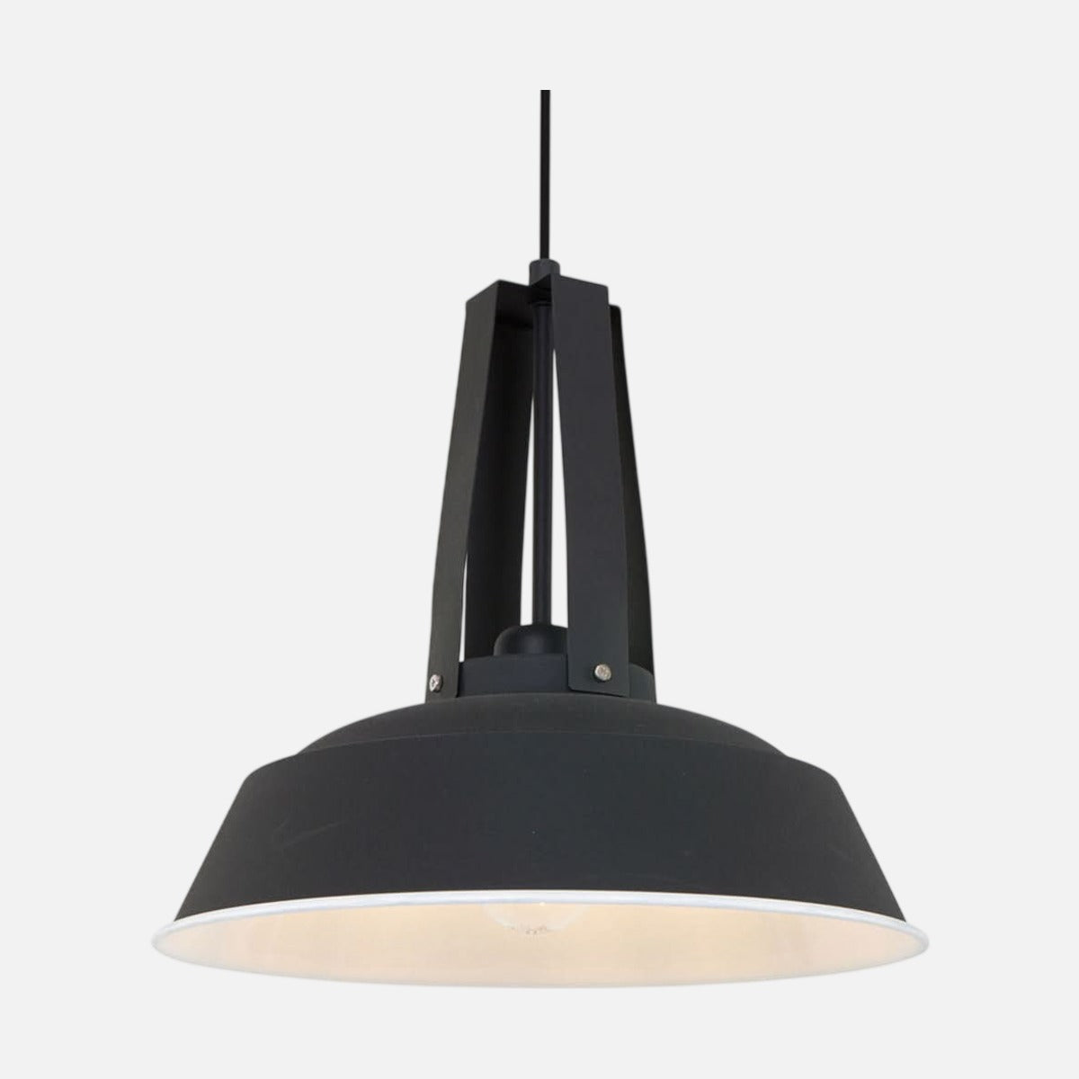 Suspension dôme noir 42 cm Mexlite, abat-jour cloche métal mat sur monture ouverte | Designix