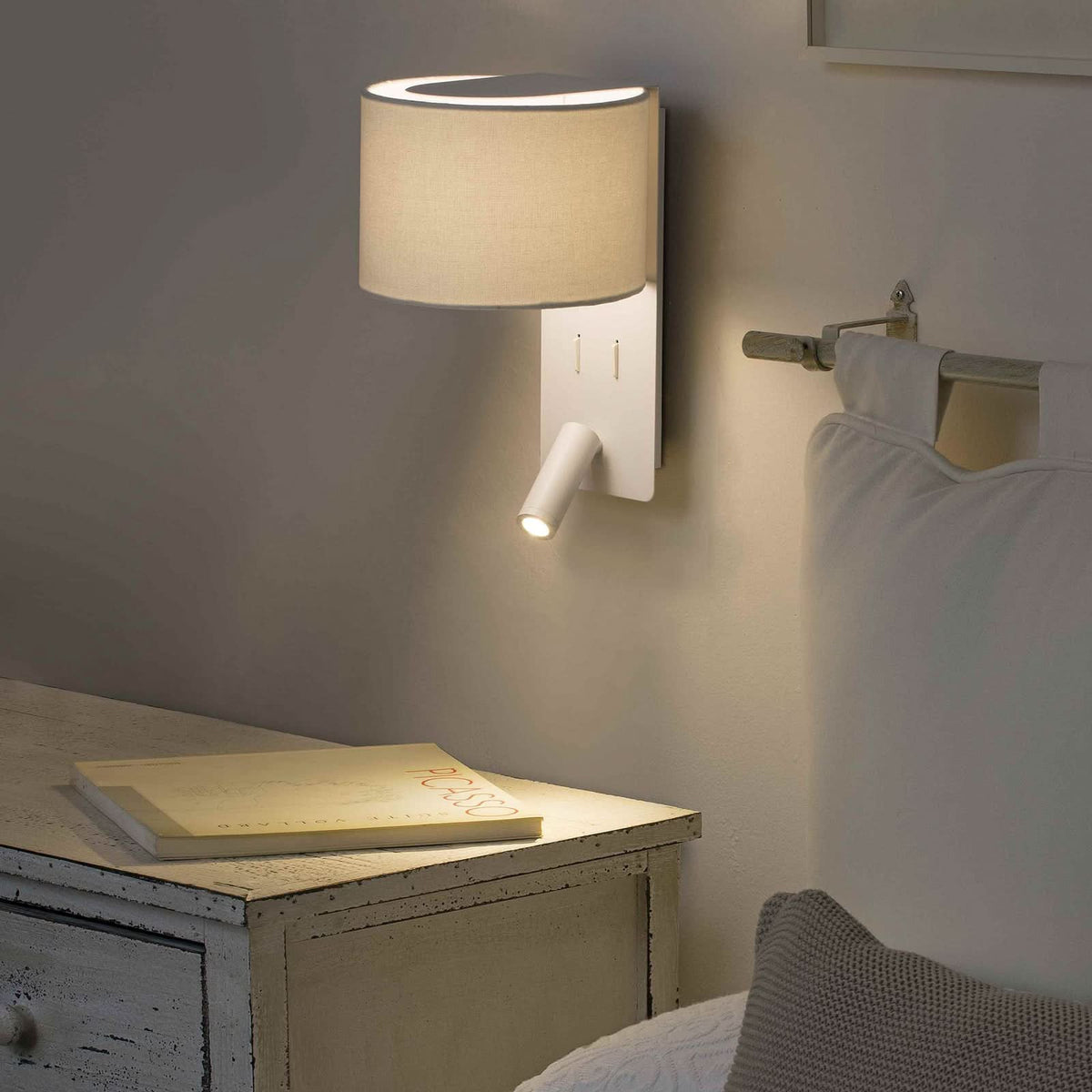 Applique murale Fold en tissu, blanc, 2 lumières, hauteur 30 cm