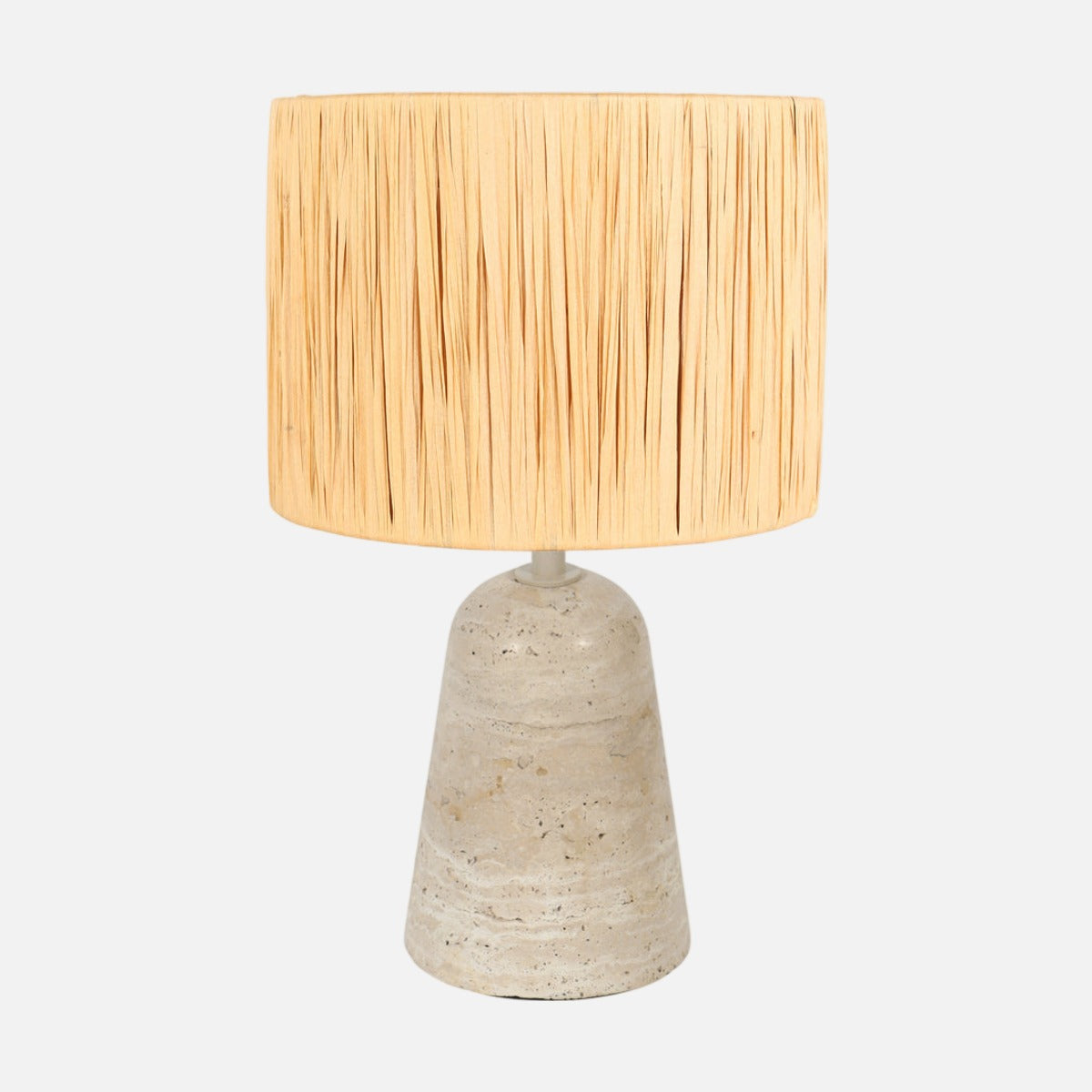 Lampe à poser travertin Anne Light, pied en travertin et abat-jour herbe de mer crème