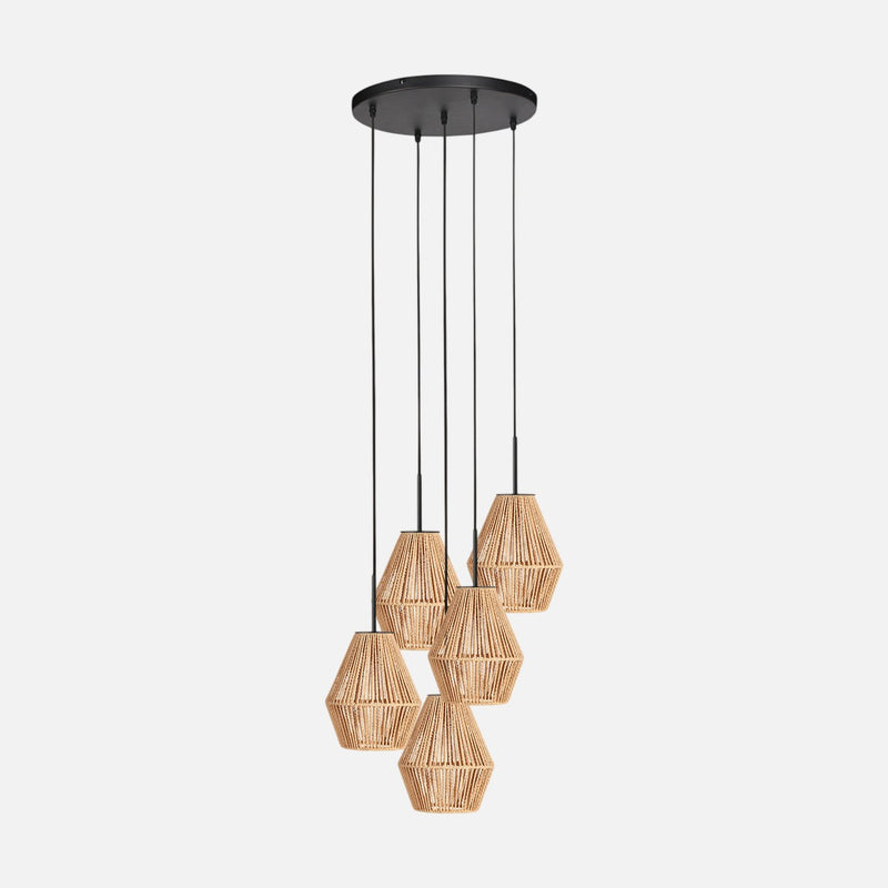 Suspension grappe corde naturelle, 5 diabolos Ø 50 cm | Flores