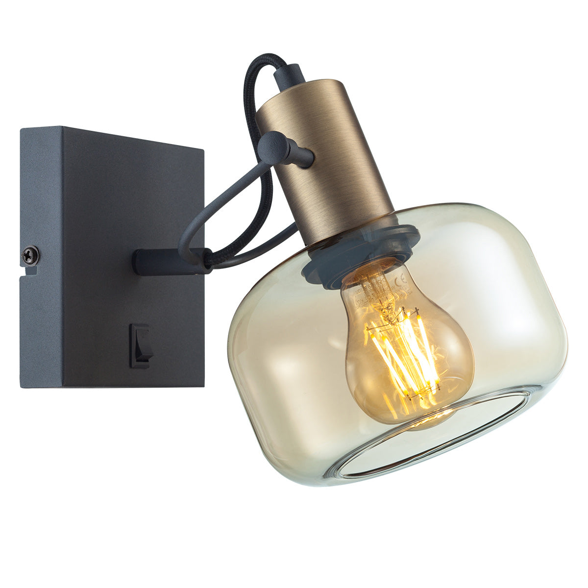 Applique murale Glaslic 3864BR bronze avec verre ambré