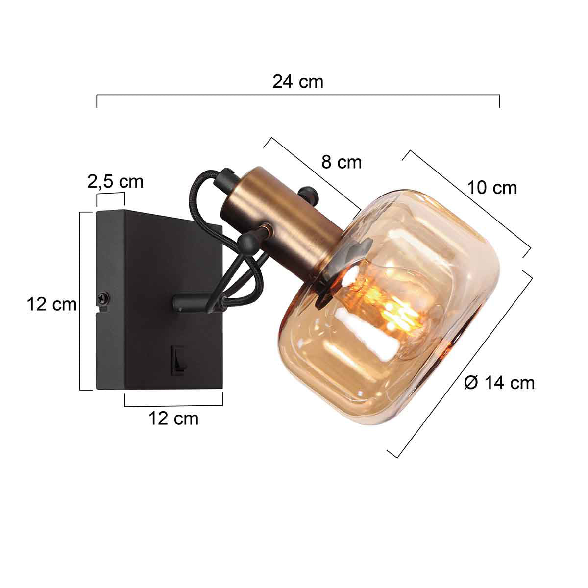 Applique murale Glaslic 3864BR bronze avec verre ambré