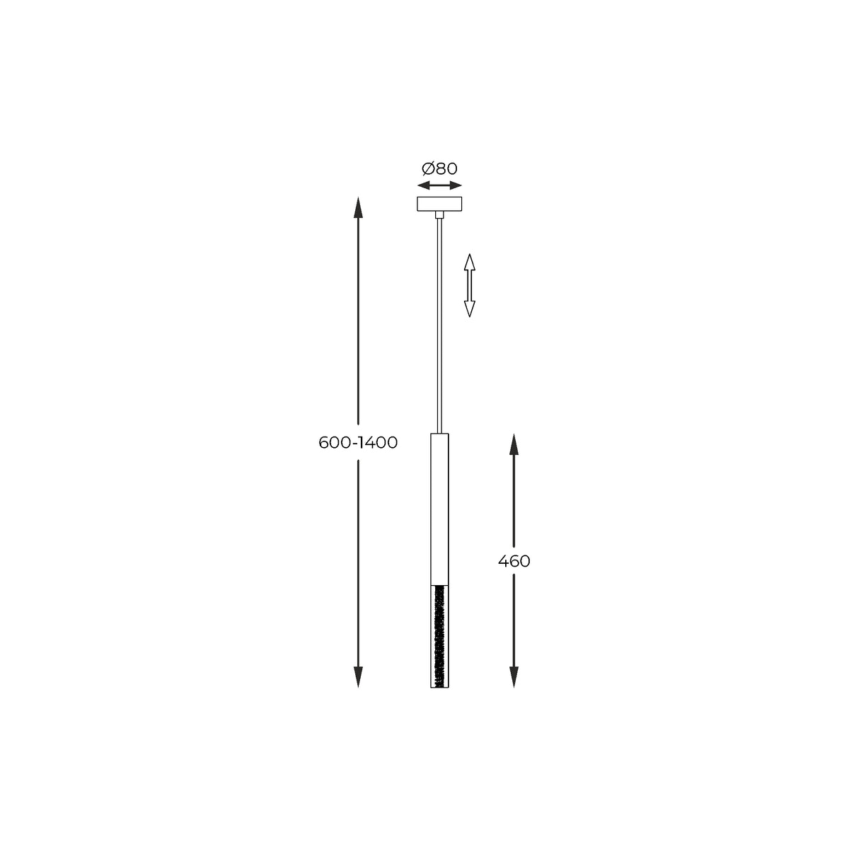 Schéma de dimensions avec hauteur réglable, longueur et diamètre de rosace