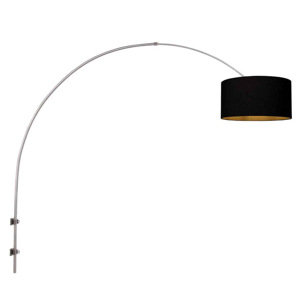 Lampe arceau/applique murale couleur acier Sparkled Light 3966ST avec abat-jour cylindrique en lin noir et doré