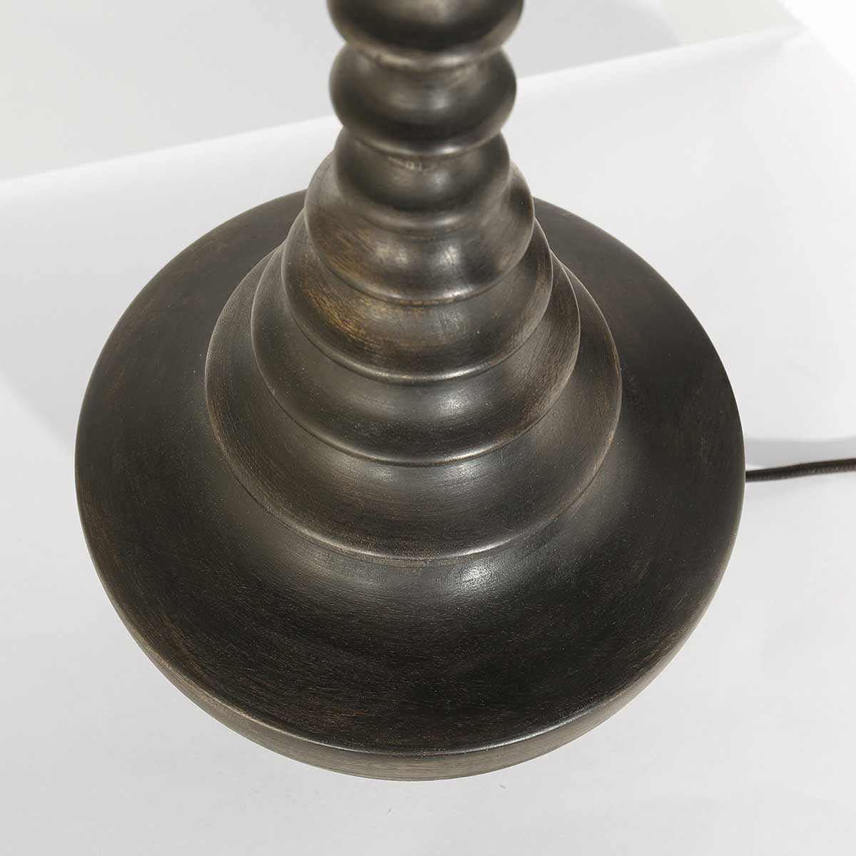 Pied de lampe Bois 3974ZW noir-brun avec abat-jour en lin noir et doré