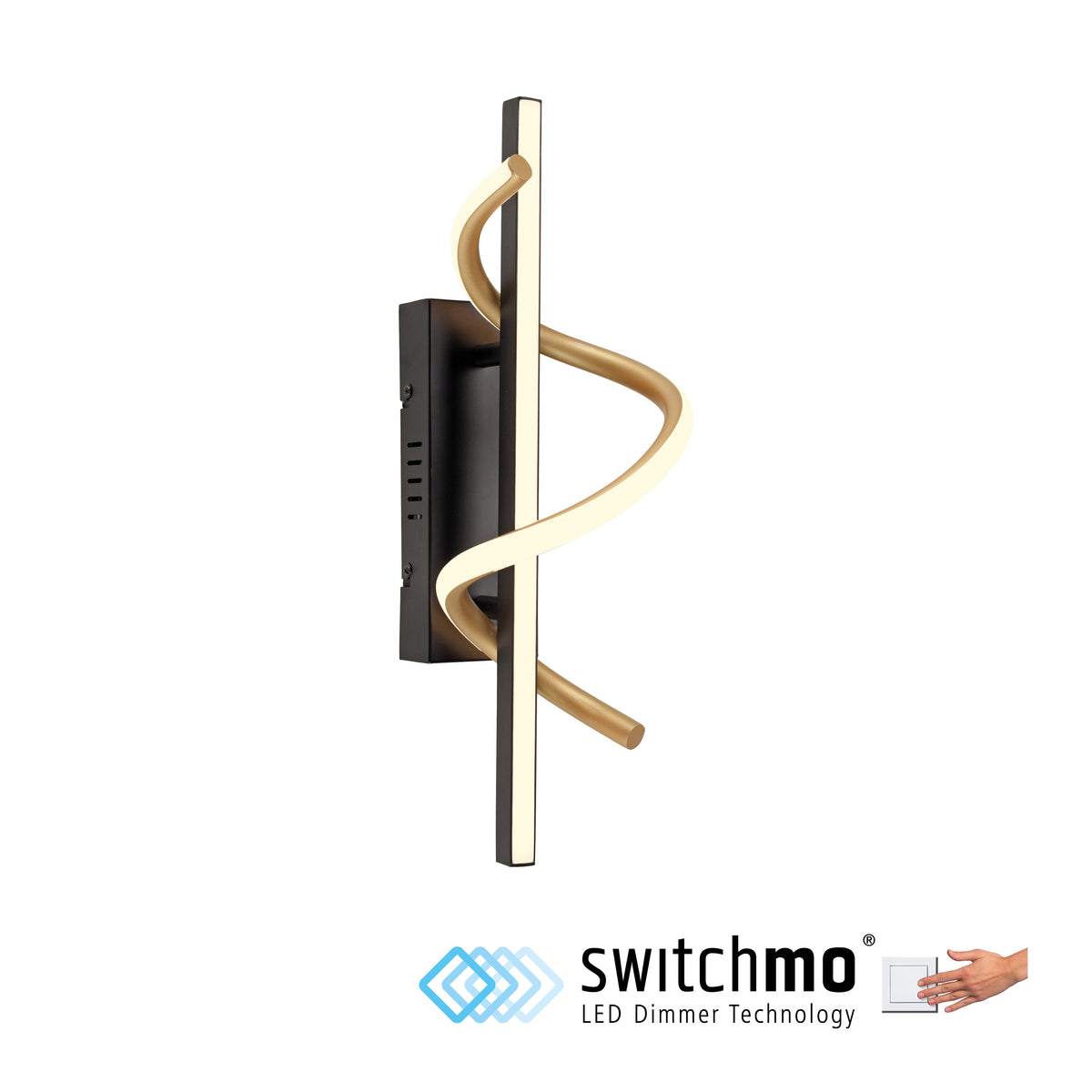 Photo produit sur fond blanc avec logo de la marque et technologie LED dimmable