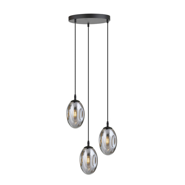 Suspension Astral 3 lumières noire, verre graphite