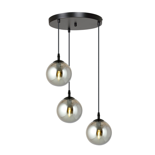 Suspension Cosmo 3 lumières noire, verre graphite, Premium