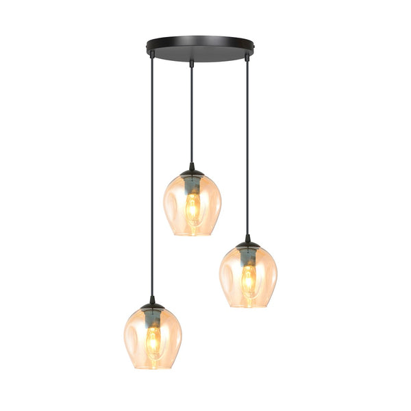 Suspension Istar 3 lumières noire, verre ambré, Premium