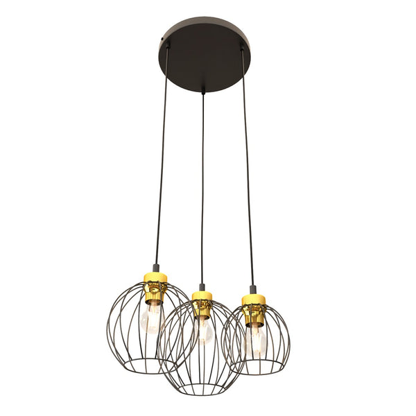 Suspension Nando 3 lumières noire et dorée, Premium