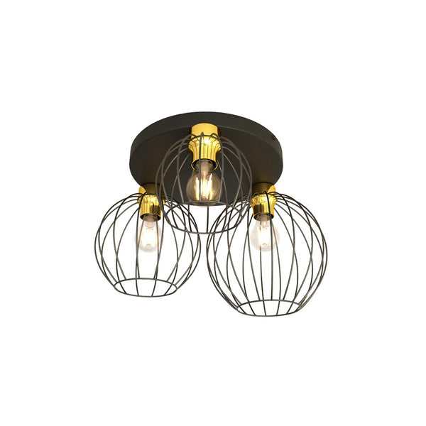 Suspension Nest 3 lumières noire et dorée, Premium