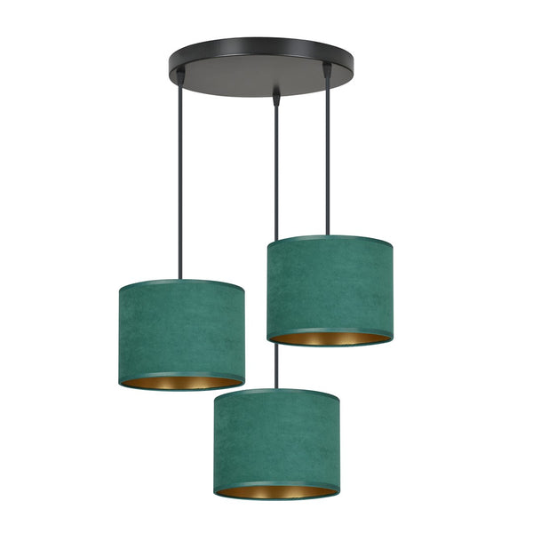 Suspension Hilde 3 lumières noire et verte, Premium