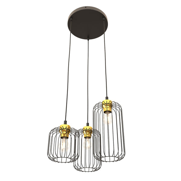 Suspension Vander 3 lumières noire et dorée, Premium