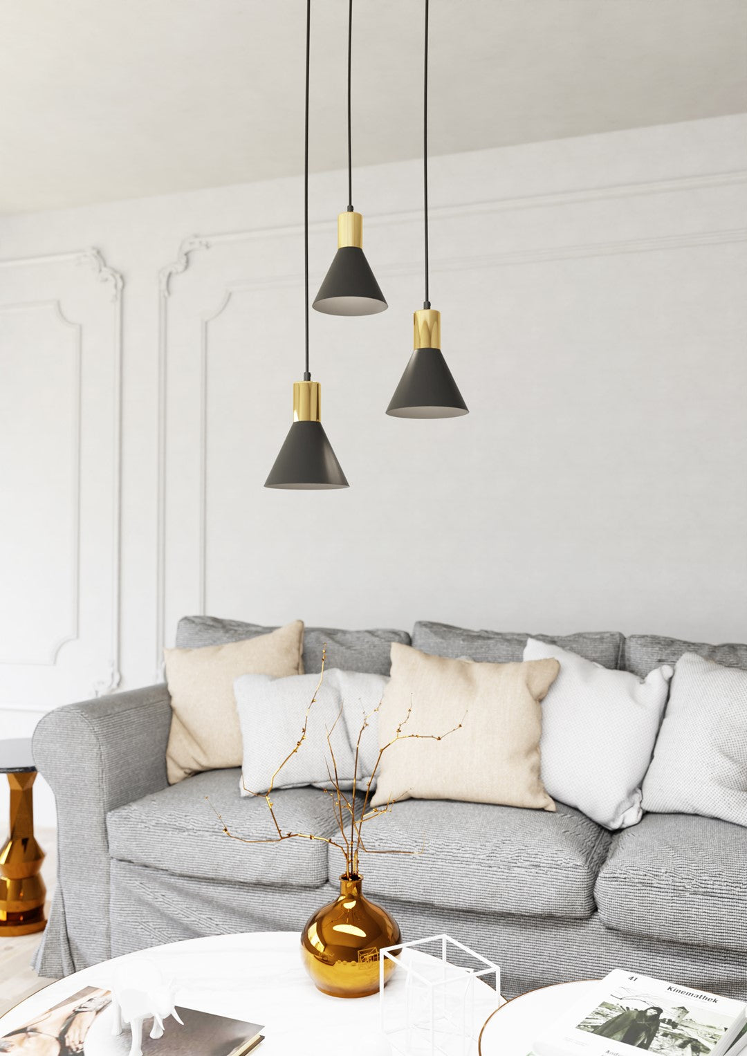 Suspension Rosa 3 lumières noire, Premium