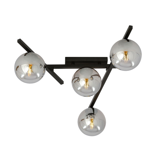 Plafonnier Smart 4 lumières noir, verre graphite