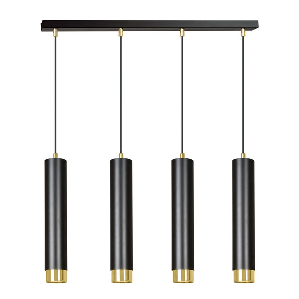Suspension Kibo 4 lumières noire et dorée