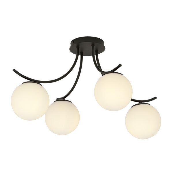 Plafonnier Boston 4 lumières noir, verre opale