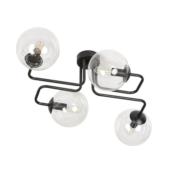 Plafonnier Brendi 4 lumières noir, verre transparent