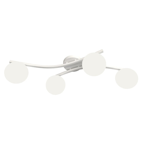Plafonnier Opus 4 lumières blanc, verre opale