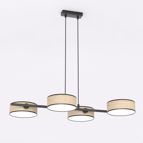Suspension Drumz 4 lumières, rotin